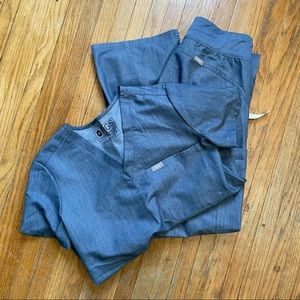 XS Petite Figs Heathered denim scrub set
